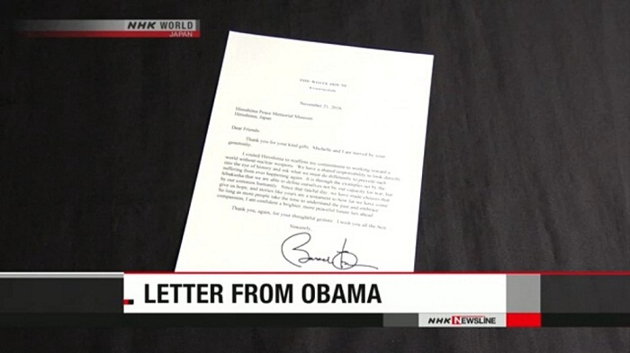 Hiroshima peace museum receives thank you letter from Obama 